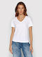 Tommy Hilfiger Damen T-Shirt mit V-Ausschnitt Weiß