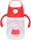 Stor Pop Up Training Kinderflasche Peppa Schwein Kunststoff mit Strohhalm Rot 370ml