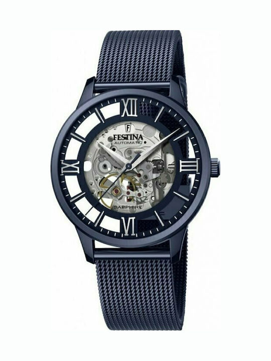 Festina Ανδρικό Ρολόι 41.5mm Μπαταρίας με Μπλε Ατσάλινο Μπρασελέ