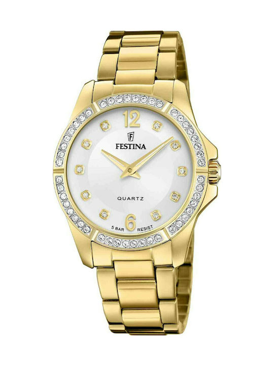 Festina Crystals Damenuhr 34,5mm Batterie mit Gold Rostfreier Stahl Armband
