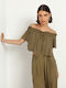 Toi&Moi Women's Summer Crop Top Off-Shoulder Short Sleeve Khaki