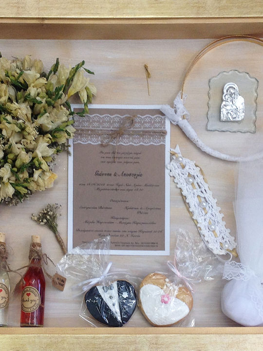 Tabletop Rectangle Wedding Crown Case / Photo Frame Wooden Beige 40x50cm