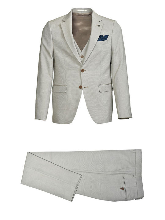 Massimo Dutti Ανδρικό Κοστούμι με Στενή Εφαρμογή Μπεζ
