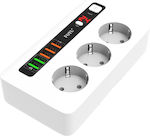 Foyu FO-1017 3-Outlet Power Strip with USB White