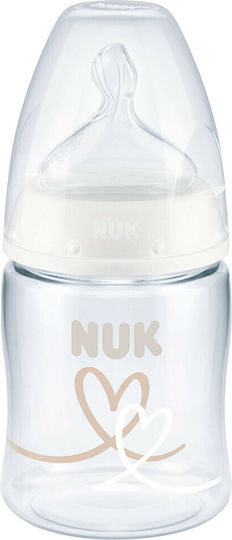 Nuk Plastic Baby Bottle First Choice Plus Temperature Control Anti-Colic with Silicone Teat for 0-6 Months White Hearts - White 150ml