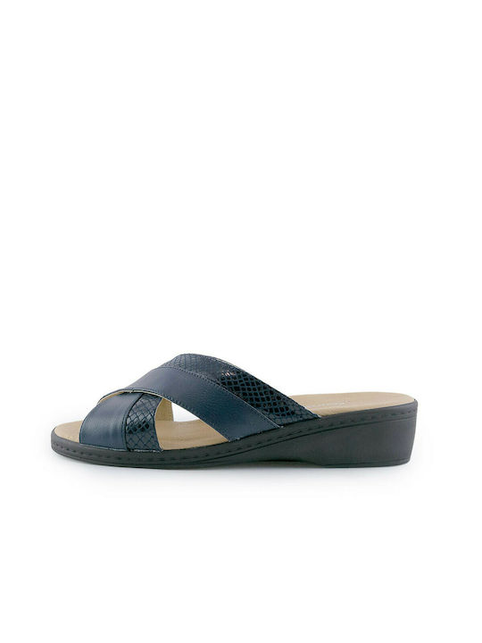 Step Women's Leather Platform Wedge Sandals Navy Blue