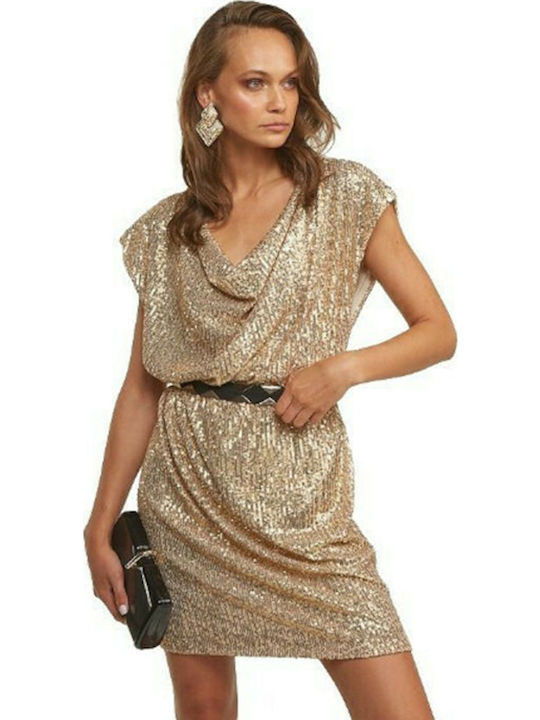 Lynne Sommer Mini Abendkleid Drapierung Gold