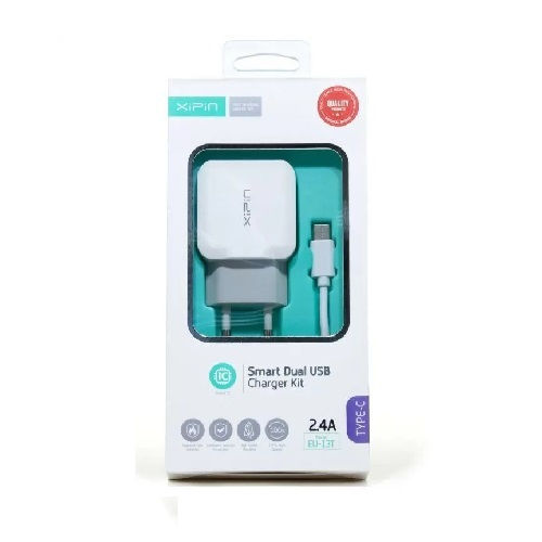 Xipin Φορτιστής με 2 Θύρες USB-A και Καλώδιο USB-C Ασημί (EU-13T)