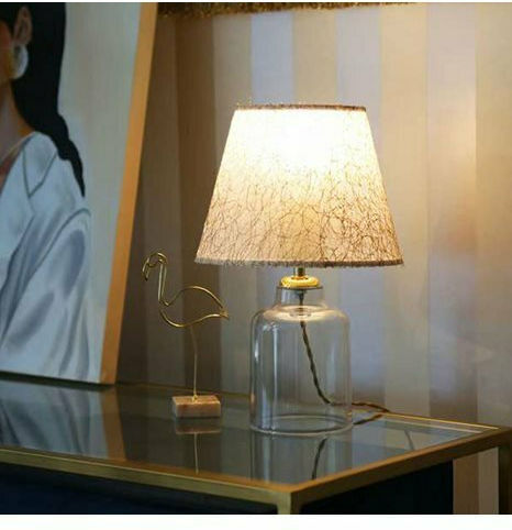 HomeMarkt Glass Table Lamp for Socket E27 with Gold Shade and Transparent Base
