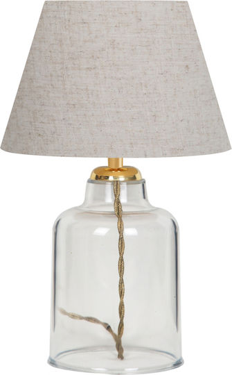 HomeMarkt Glas Tischlampe für Fassung E27 mit Beige Schirm und Transparent Basis