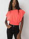 Fancy Women's Summer Crop Top Cotton Short Sleeve Pink