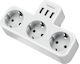 Tessan 3-Outlet T-Shaped Wall Plug with USB and Surge Protection White