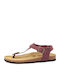 Leather Women's Flat Sandals with Strap Burdeos
