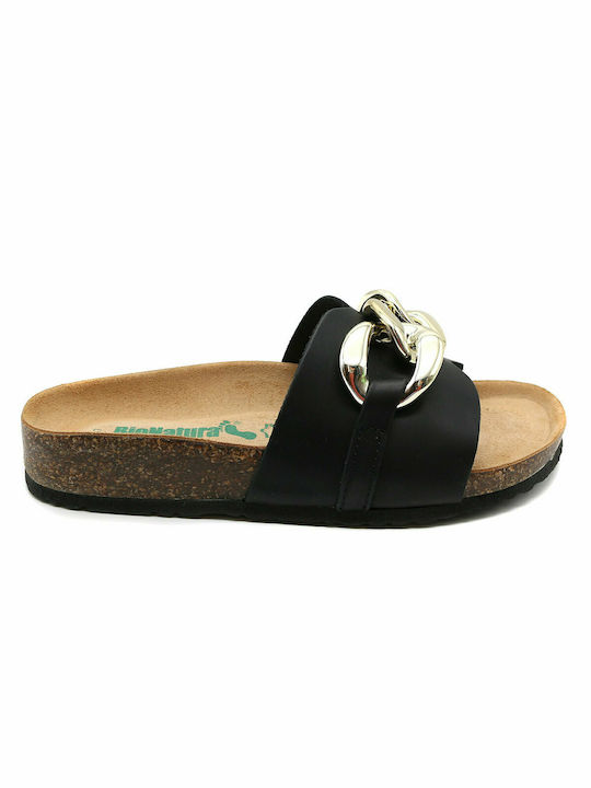 BioNatura Leather Women's Flat Sandals In Black Colour