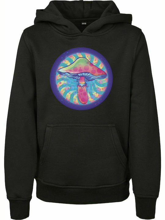 Fleece Kinder-Sweatshirt mit Kapuze und Taschen Schwarz