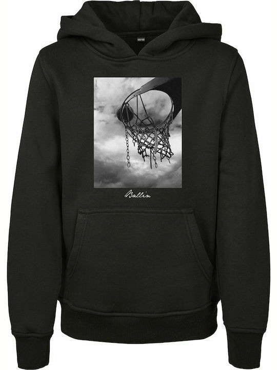 Fleece Kinder-Sweatshirt mit Kapuze und Taschen Schwarz