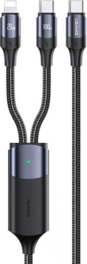 Usams US-SJ550 Braided USB-C to Lightning Cable 100W Μαύρο 1.2m (SJ550USB01)