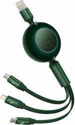 Baseus Bright Mirror 2 Retractable USB to Lightning / Type-C / micro USB Cable Πράσινο 1.1m (CAMJ010106)