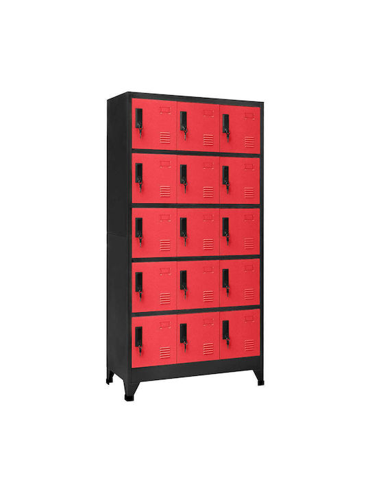 Locker Metal with 15 Cabinets Charcoal / Red 90...