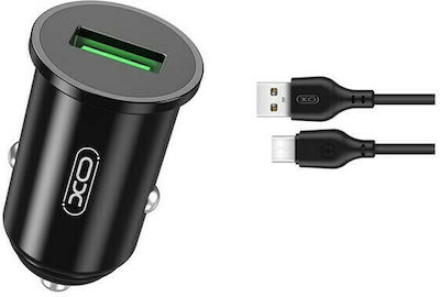 XO Car Charger Black Total Intensity 3A Fast Charging with a Port USB with Cable Type-C