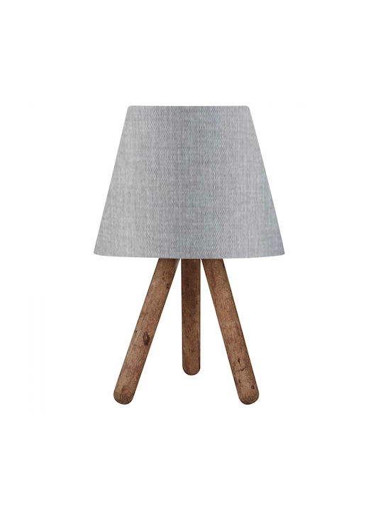 HomeMarkt Wooden Vintage Table Lamp for Socket E27 with Gray Shade and Brown Base