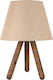 HomeMarkt Wooden Vintage Table Lamp for Socket E27 with Beige Shade and Brown Base