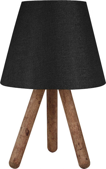 HomeMarkt Wood Vintage Table Lamp for Socket E27 with Black Shade and Brown Base