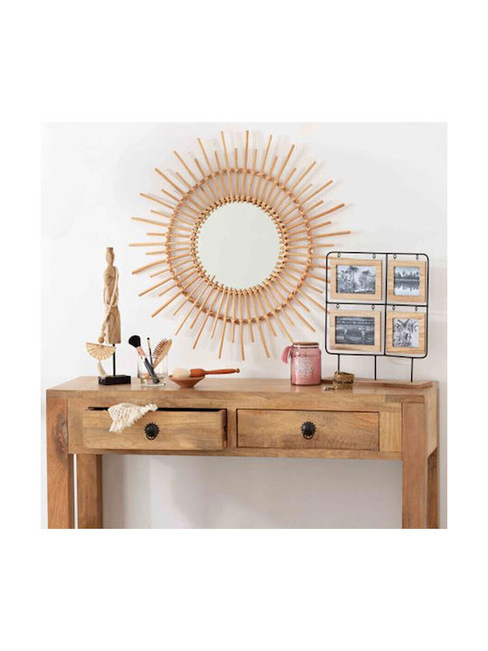 Wall Mirror with Brown Rattan Frame Diameter 76cm 1pcs