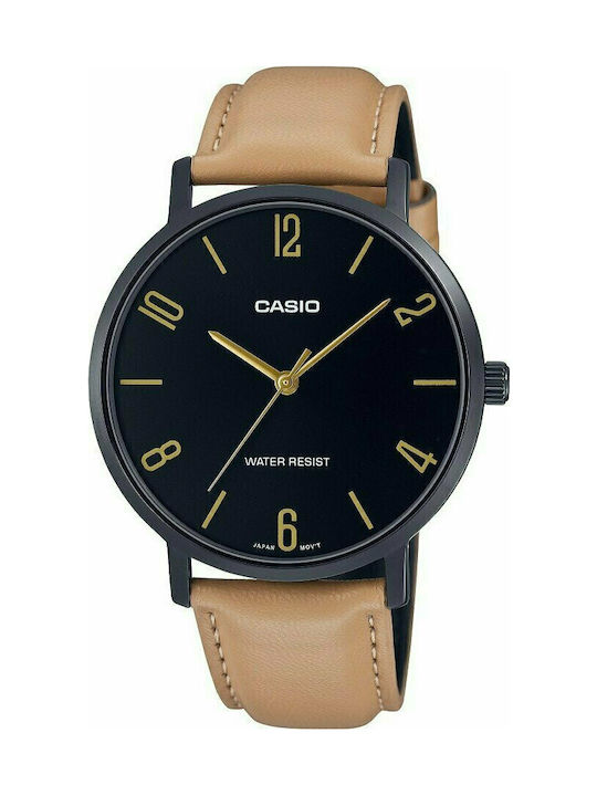 Casio Watch Battery with Beige Leather Strap