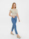 Vero Moda Damen Sommer Crop Top Leinen Kurzarm mit V-Ausschnitt Beige