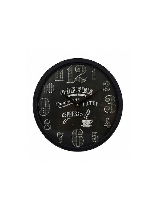 1786 Ρολόι Τοίχου Πλαστικό Μαύρο 30cm