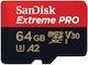 Sandisk Extreme Pro microSDXC 64GB U3 V30 A2 UHS-I 200MB/s с адаптер