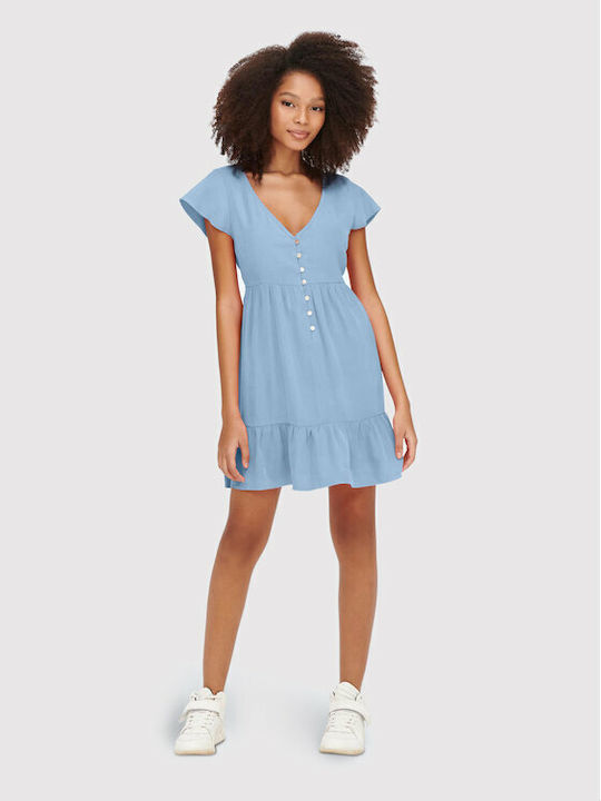 Only Mini Καλοκαιρινό All Day Φόρεμα με Κουμπιά Γαλάζιο