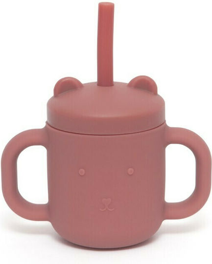 Petit Monkey Baby Cup with Handles and Straw made of Silicone Pink 175ml