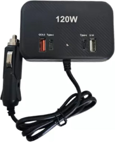 Auto-Ladegerät 120W mit Anschlüssen: 2xUSB 3xZigarettenanzünder mit Kabel Eingebettet Schwarz Farbe