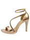 Stefania Women's Sandals with Strass & Ankle Strap Bronze with Thin High Heel
