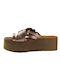 Platform slipper with straps in Mocha color