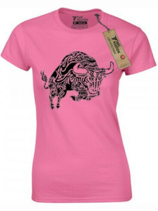 Takeposition Γυναικείο T-shirt Ροζ με Στάμπα