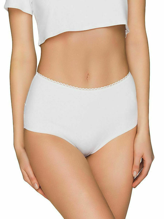 Babell Baumwolle Hochtailliert Damen Boxer mit Spitze Weiß