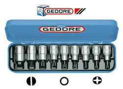 Gedore Bit-Stecknüsse mit Bits Gerade, Spline, Phillips und Antriebsvierkant 1/2'' Set 9Stück