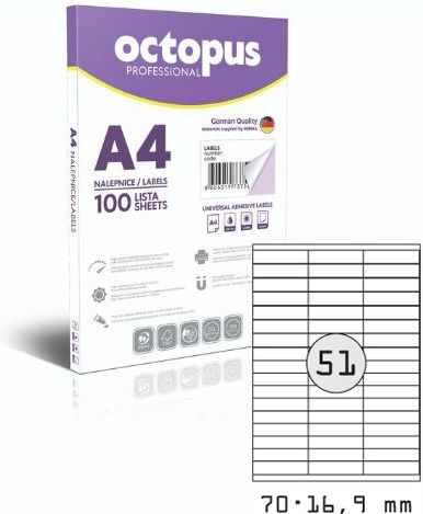 Octopus White 5100 Self-Adhesive Rectangular A4 Labels 70x16.9mm