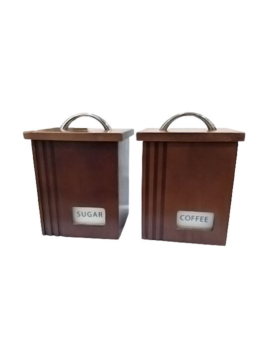 Vase Sugar / Brown with Lid Wooden In Brown Colour 12x12x16.5cm 2pcs