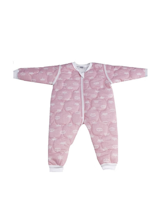 Ninetta Bebe Herbstlich Schlafsack mit Füßen Krone Pink mit abnehmbaren Ärmeln