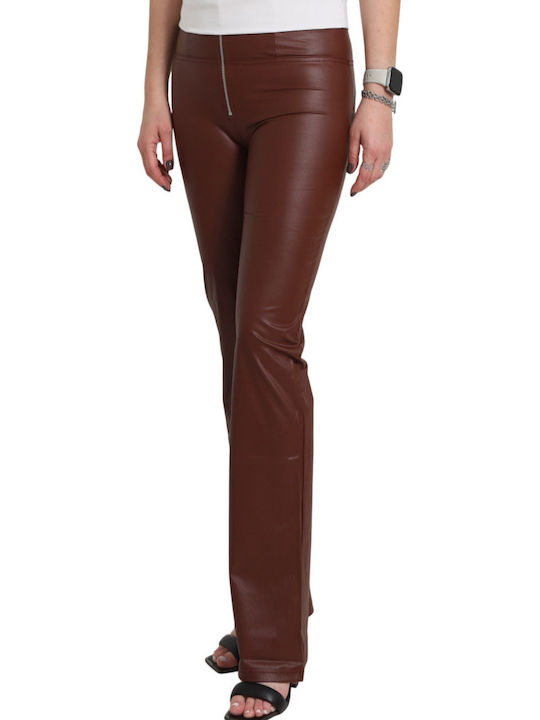 70s Style Mille Faux Damen Stoff Hose Braun