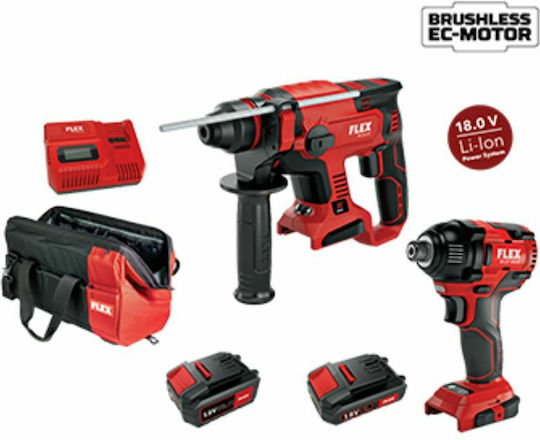 Flex 47601 Σετ Παλμικό Κατσαβίδι & Πιστολέτο 18V με 2 Μπαταρίες 5Ah - 2.5Ah και Θήκη με Ταχυφορτιστή με οθόνη LED