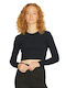 Women's Athletic Crop Top Long Sleeve Black
