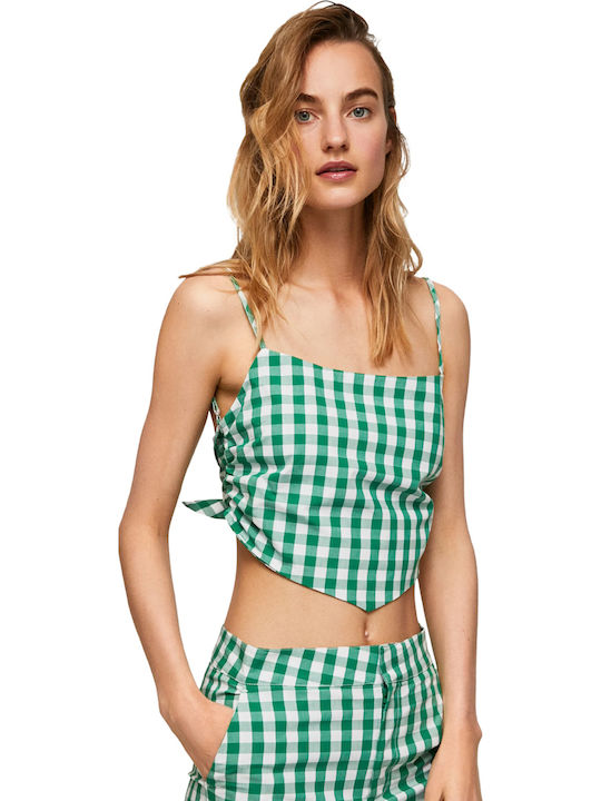 Gettie Γυναικείο Καλοκαιρινό Crop Top Βαμβακερό με Τιράντες Καρό Πράσινο