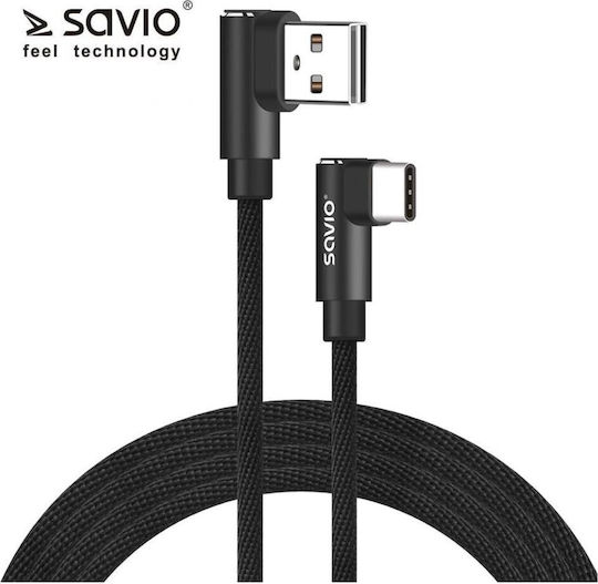 Savio CL-164 Angle (90°) / Braided USB 2.0 Cable USB-C male - USB-A Black 2m