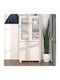Free Standing Living Room Display Cabinet of Solid Wood with Glass White 85x35x80cm
