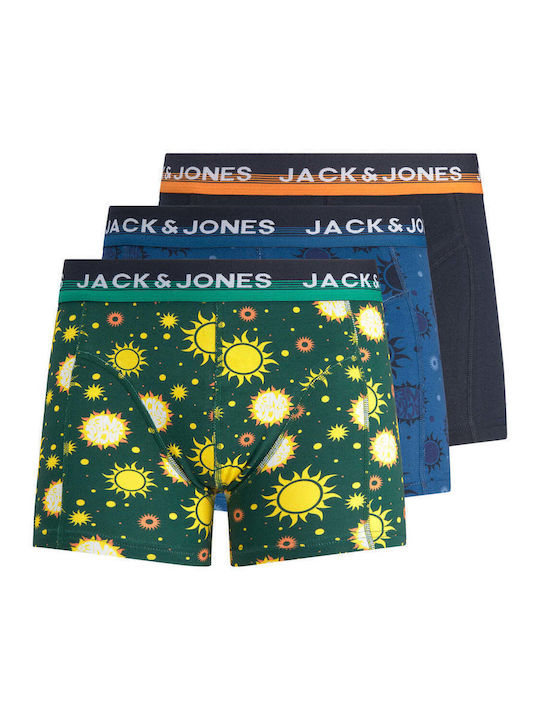 Jack & Jones Ανδρικά Μποξεράκια Blue/Black/Green με Σχέδια 3Pack
